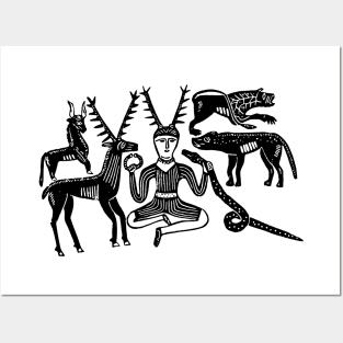 Cernunnos and Animals from the Gundestrup Cauldron (Black Ink Version) Posters and Art